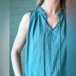 Gathered Shoulder Sleeveless Top, 100% Cotton